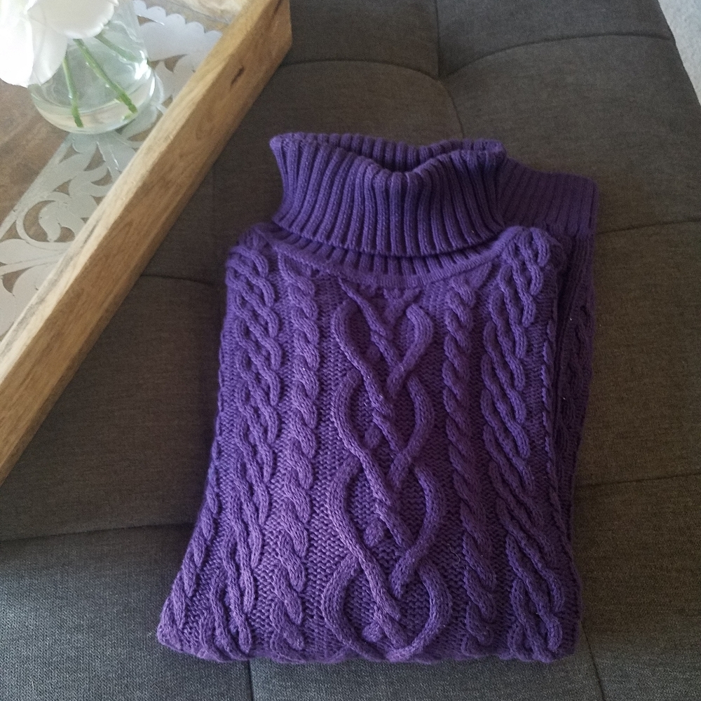 Dark Purple Turtleneck Cable Knit Sweater LIKE NEW